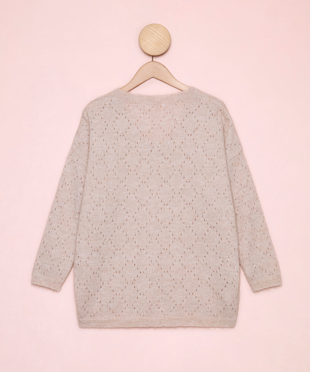 Pointelle Beige Pullover