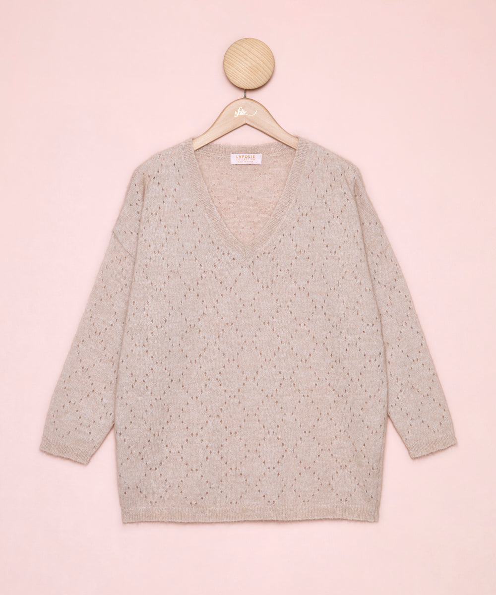 Pointelle Beige Pullover