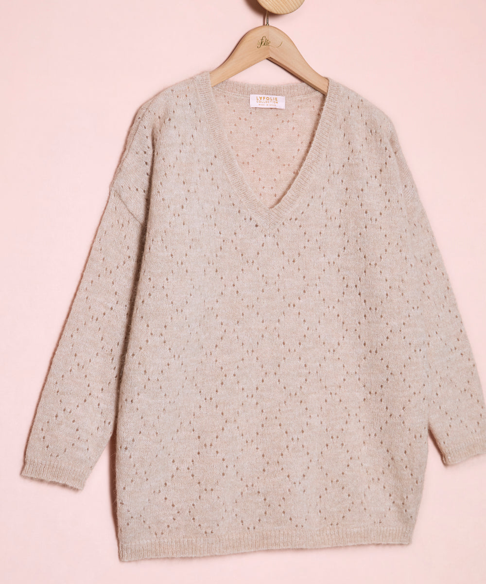 Pointelle Beige Pullover